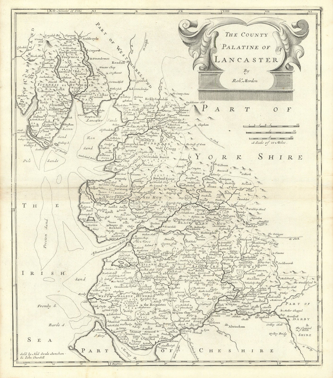 Lancashire. 'THE COUNTY PALATINE OF LANCASTER' by ROBERT MORDEN 1722 old map